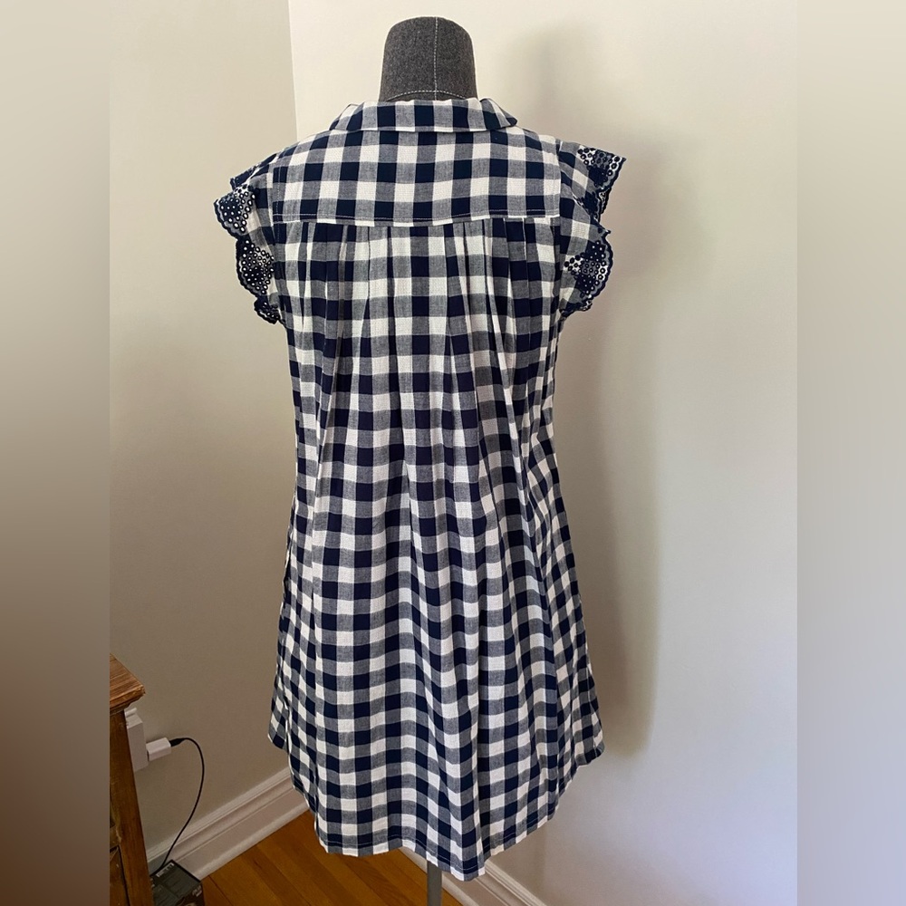 Anthropologie Trinette Gingham Plaid Shirt Dress in Navy Blue & White size: S - Picture 8 of 13